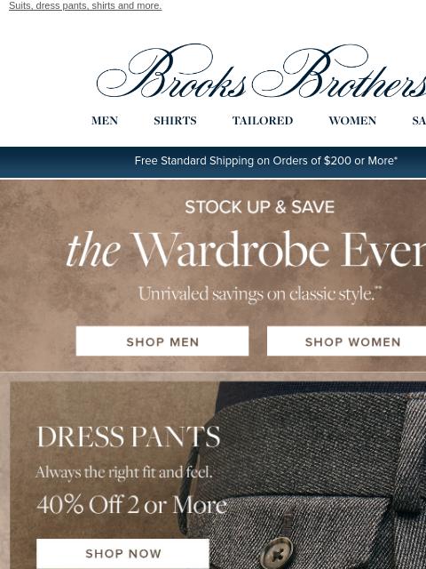 brooksbrothers newsletter: Wardrobe Event: Tailored style, specially priced.