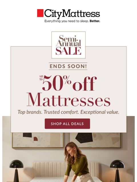 citymattress newsletter: Ends Soon: Up to 50% Off Mattresses