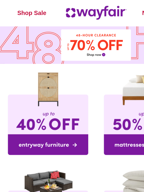 wayfair newsletter: ⏱️ 🔔 48-HOUR CLEARANCE STARTS NOW 🔔 ⏱️
