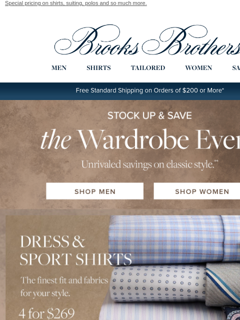 brooksbrothers newsletter: Now: 4 Dress & Sport shirts for $269