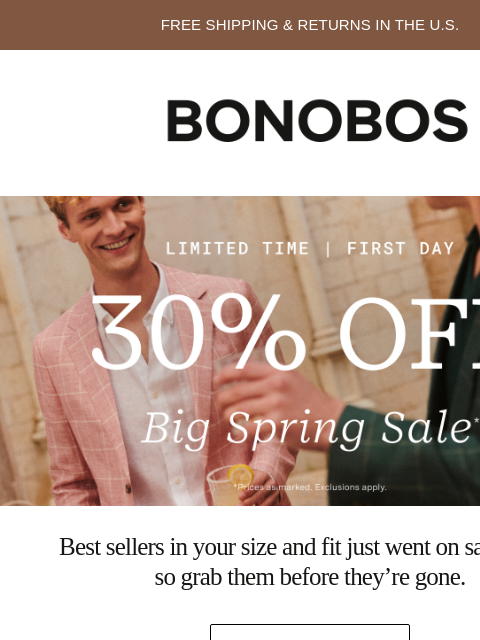 bonobos newsletter: Sale Just Started: 30% Off Sitewide