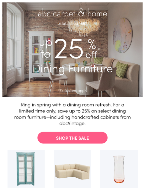 abchome newsletter: Happening NOW: 25% Off Dining Furniture!