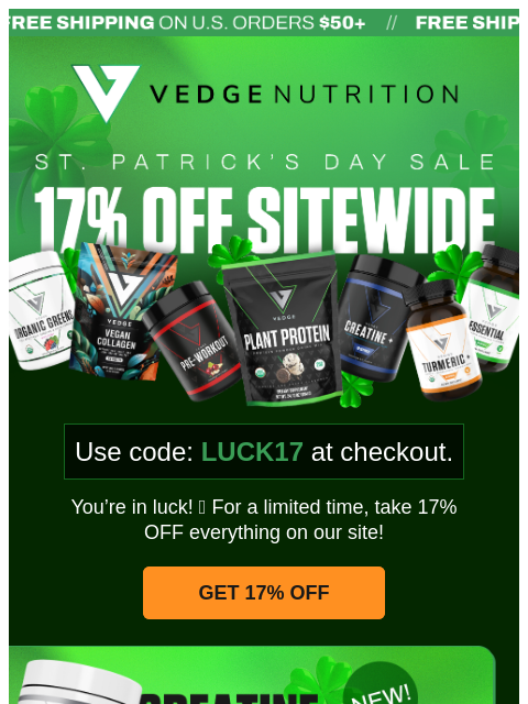 vedgenutrition newsletter: 17% OFF Sitewide Awaits 🍀