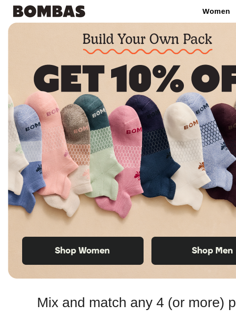 bombas newsletter: Build a Pack, Save 10%