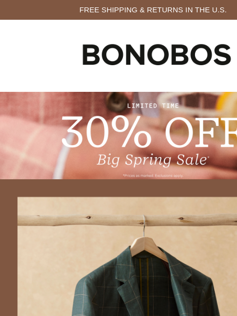 bonobos newsletter: 30% Off Spring Suits & Blazers