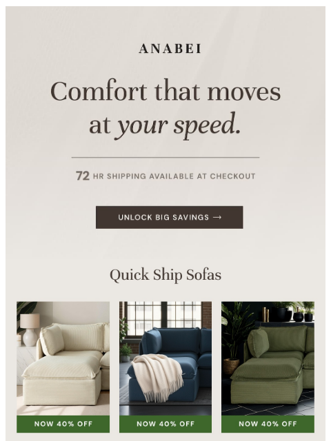 anabei newsletter: Quick Ship = Quick Upgrade 🛋️