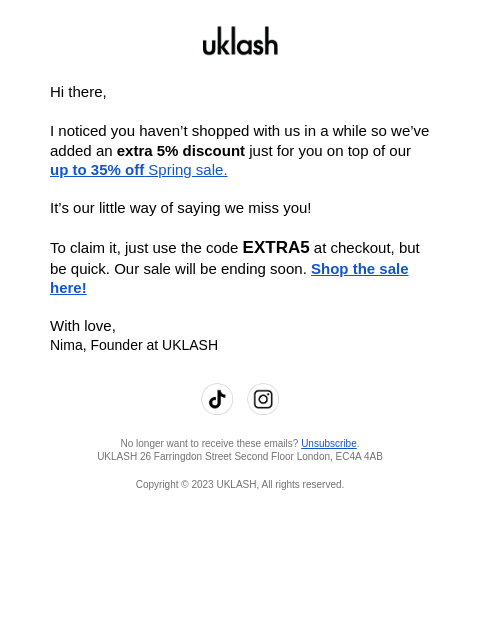 uklash newsletter: ENDS SOON! Up to 35% + extra 5% just for you  👀