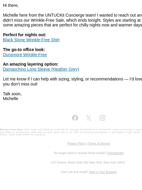 untuckit newsletter: Don’t Miss Our Wrinkle-Free Sale — Ends Tonight