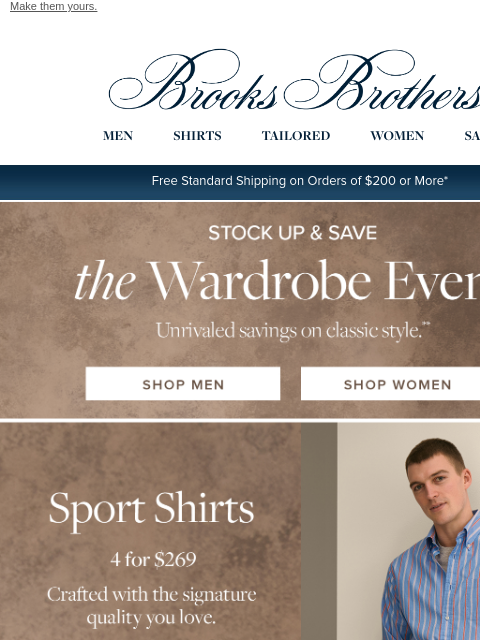 brooksbrothers newsletter: Wardrobe Event: Savings on shirts, sweaters, pants...