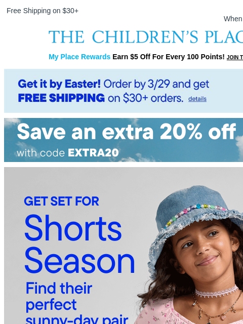 childrensplace newsletter: Get a Head Start on Shorts Season 🩳🌞