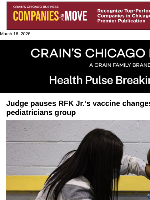 crainalerts newsletter: RFK Jr.'s vaccine changes paused