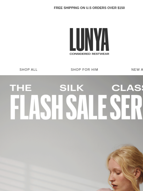 lunya newsletter: 25% off the Washable Silk Tee Short set.