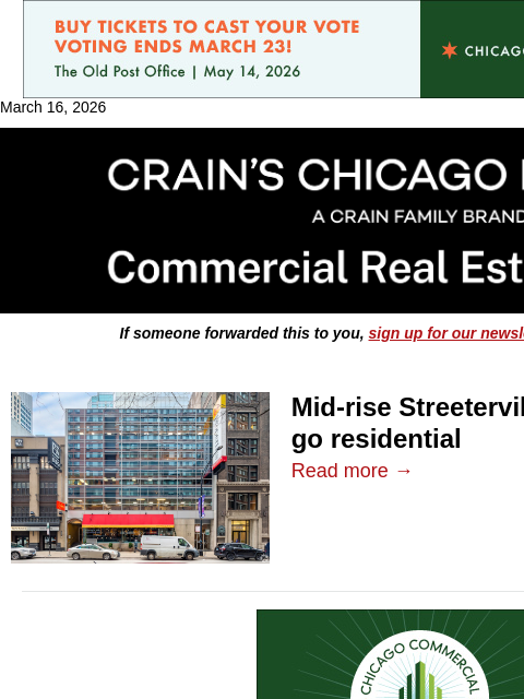 crainalerts newsletter: Mid-rise Streeterville office building could go re...