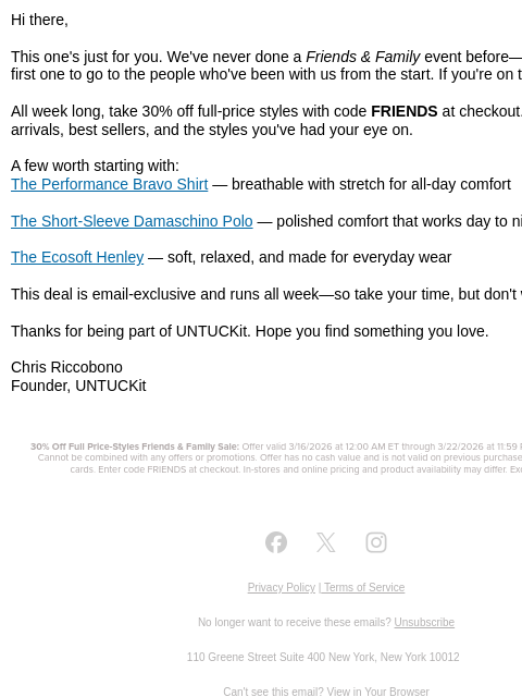untuckit newsletter: A Gift From Me: 30% Off with Friends & Family Even...