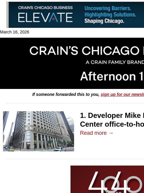 crainalerts newsletter: Historic Loop tower eyes hotel conversion