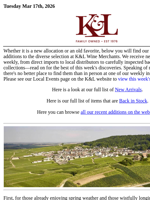 klwines newsletter: The Latest from K&L: New Adds and Back In Stock