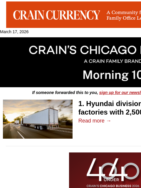crainalerts newsletter: Hyundai division to revive Joliet factories