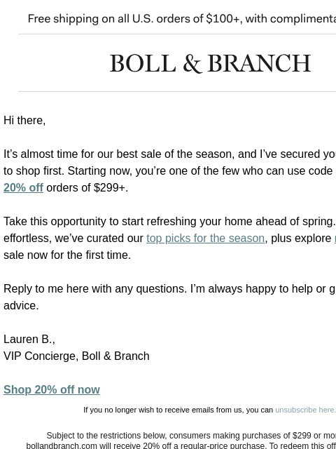 bollandbranch newsletter: Your early sale access is here