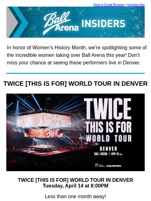 kroenkeentertainment newsletter: Your Next Concert: TWICE, Meghan Trainor, Doja Cat