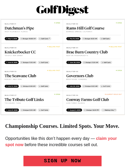 golfdigest newsletter: Spots are going fast!