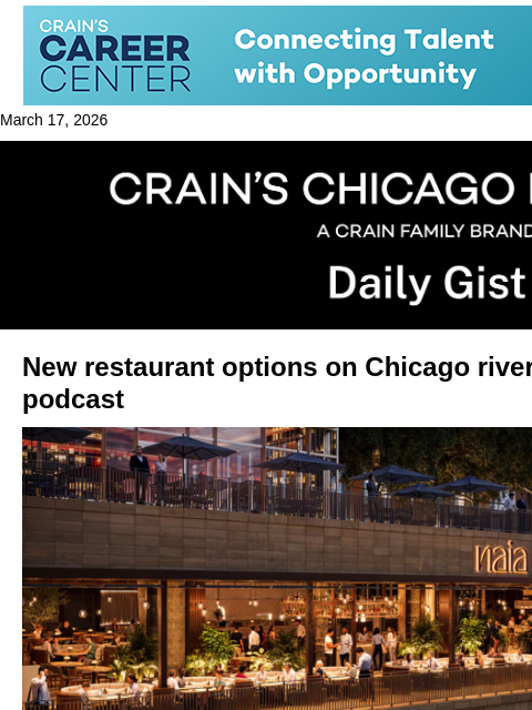 crainalerts newsletter: New restaurant options on Chicago riverfront: Crai...