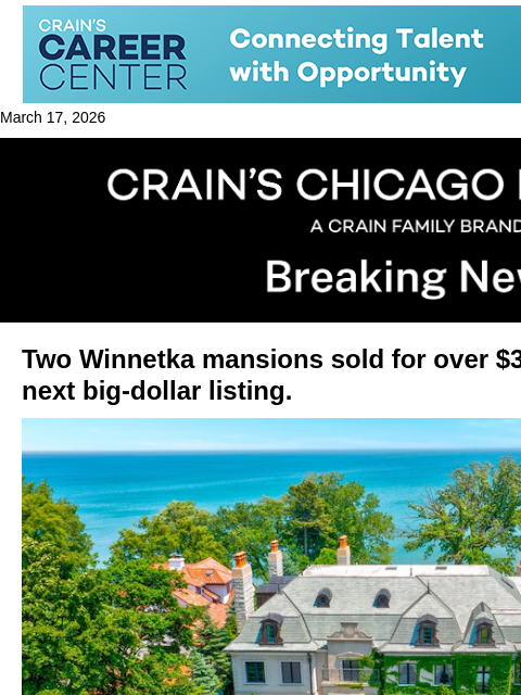 crainalerts newsletter: Winnetka mansion for sale at nearly $30M