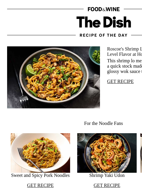 foodandwine newsletter: Roscoe's Shrimp Lo Mein