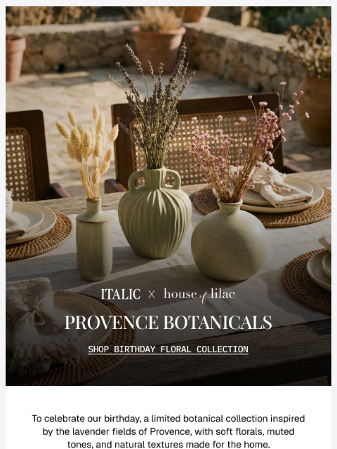 italic newsletter: NEW: Dreamy Lavender Florals & Artisanal Vases