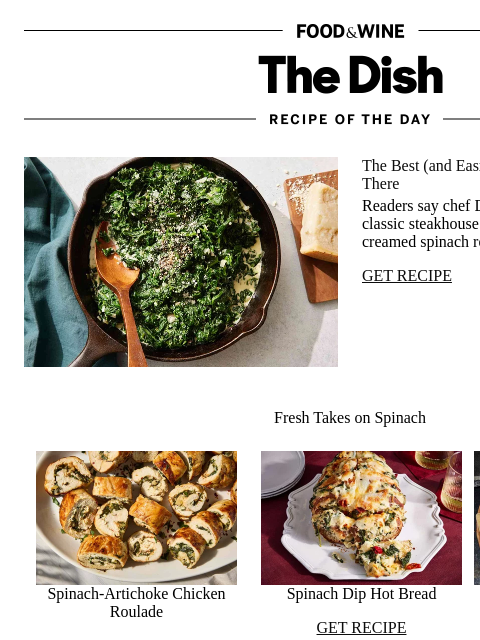 foodandwine newsletter: Creamed Spinach