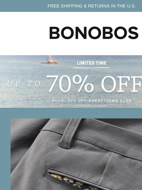 bonobos newsletter: Sale Pants up to 70% Off
