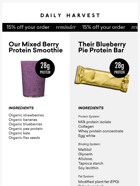 daily-harvest newsletter: Your protein bar might've lied to you. Your protei...