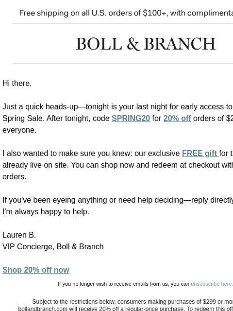 bollandbranch newsletter: Last night for 20% off early access