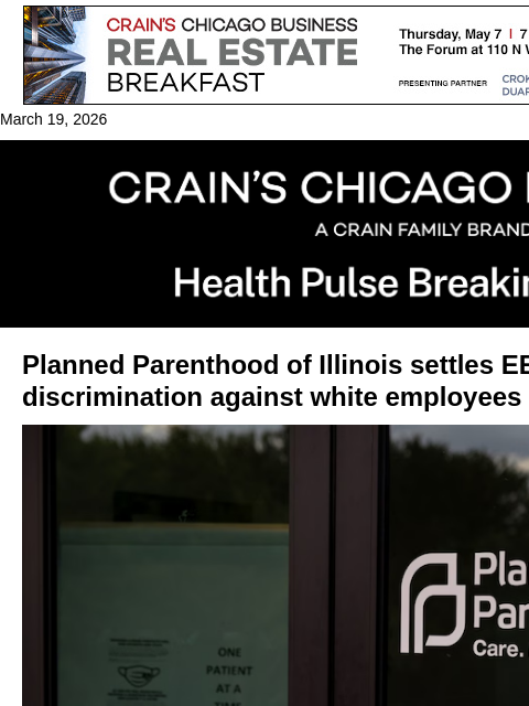 crainalerts newsletter: PPIL settles discrimination case