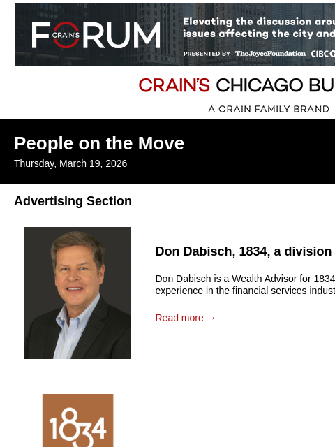 crainalerts newsletter: Crain's Chicago Business - People on the Move
