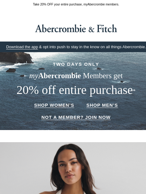 abercrombie newsletter: Hit the coast for a two-day sale.