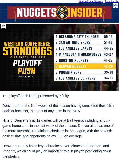 thedenvernuggets newsletter: The Playoff Push Is On