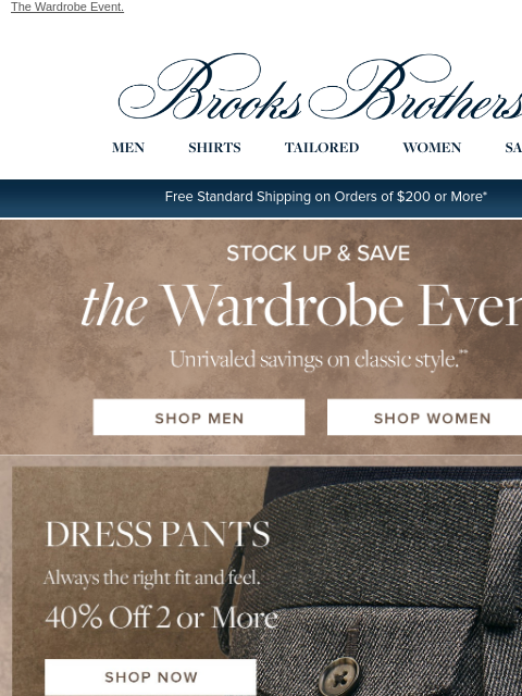 brooksbrothers newsletter: 𝟒𝟎% 𝐨𝐟𝐟 2 or more Dress Pants