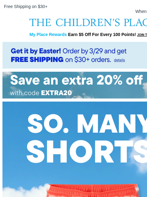 childrensplace newsletter: Their *Favorite* Shorts Now Up to 40% OFF