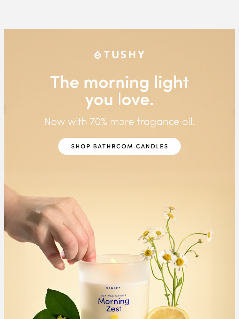 hellotushy newsletter: Premium scent throw with improved linger 🕯️