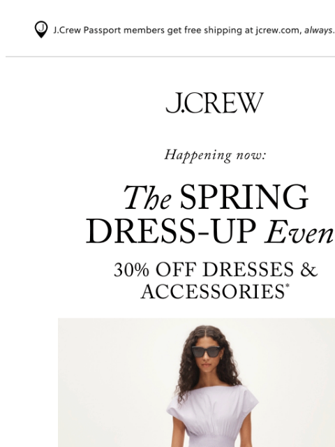 jcrew newsletter: 30% off spring dresses