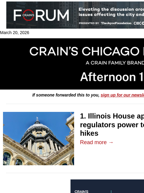 crainalerts newsletter: Illinois moves to reject excessive insurance hikes