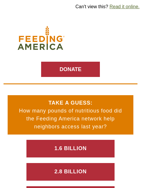 feedingamerica newsletter: Quiz: How much nutritious food did we provide last...