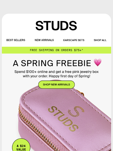 studs newsletter: First Day of Spring 🌸 Free Pink Jewelry Box on $1...