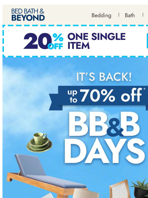 bedbathandbeyond newsletter: BB&B Days are back: Up to 70% off