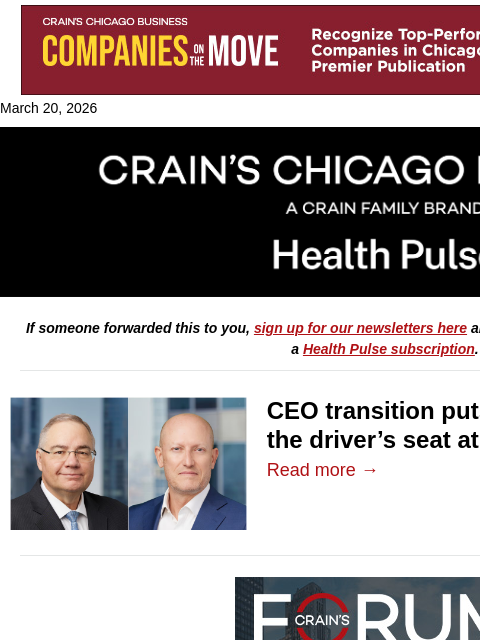 crainalerts newsletter: Aptar taps pharma chief as CEO