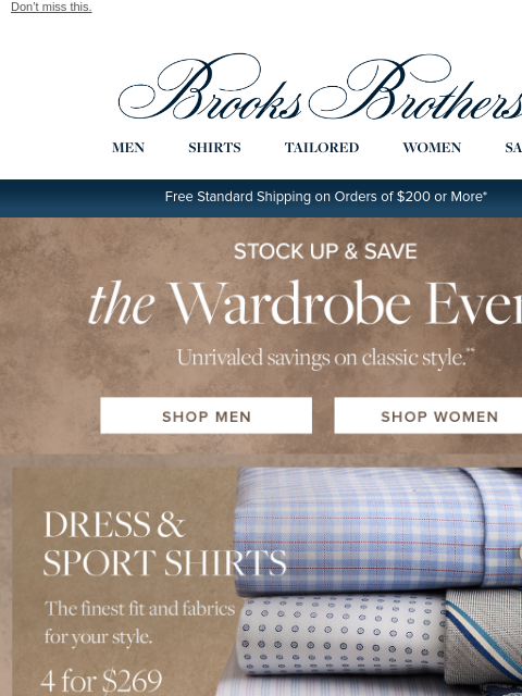 brooksbrothers newsletter: Your style, your Wardrobe Event: save on shirts, s...
