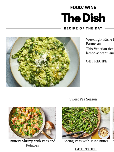 foodandwine newsletter: Green Pea Risotto