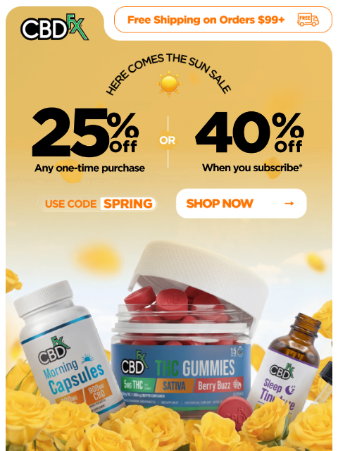cbdfx newsletter: Get up to 40% OFF all CBD, THC & mushrooms! ☀️