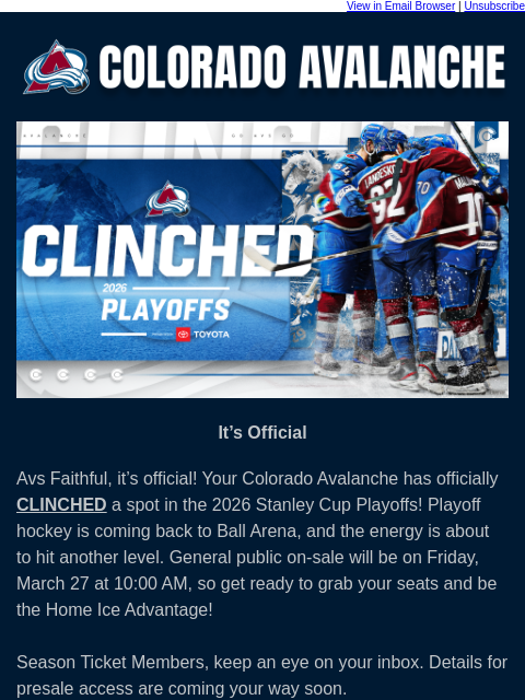thecoloradoavalanche newsletter: 🚨The Avs are In