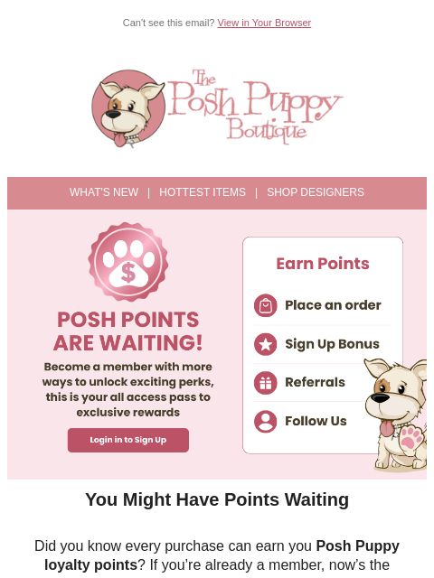 poshpuppyboutique newsletter: Don’t Forget Your Posh Points 🐾